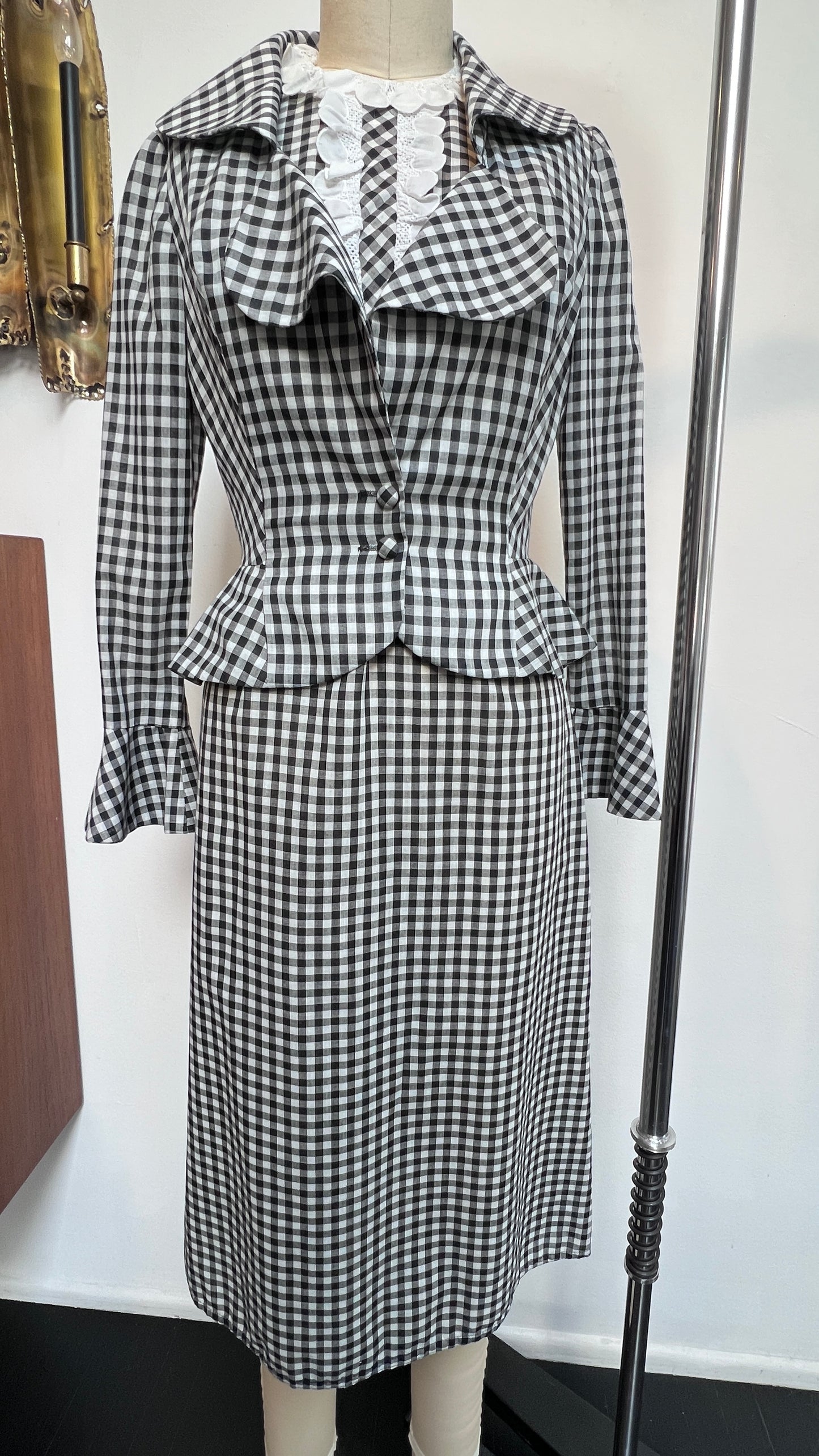1960s Gingham dress with peplum jacket