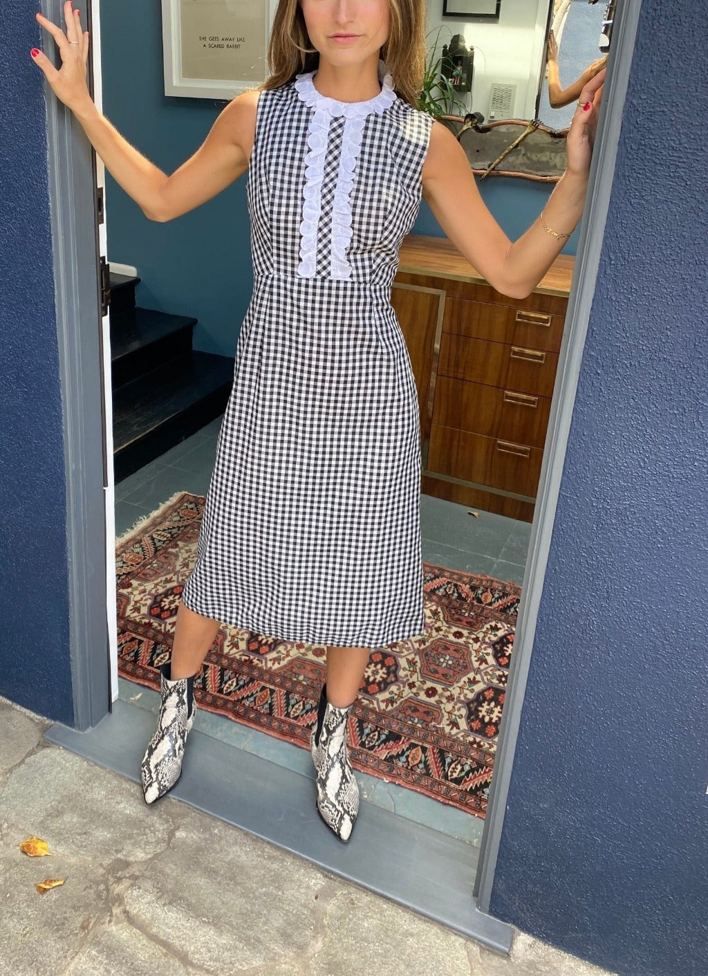 1960s Gingham dress with peplum jacket