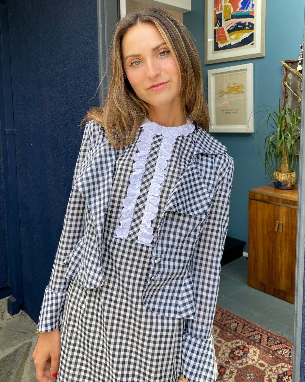 1960s Gingham dress with peplum jacket