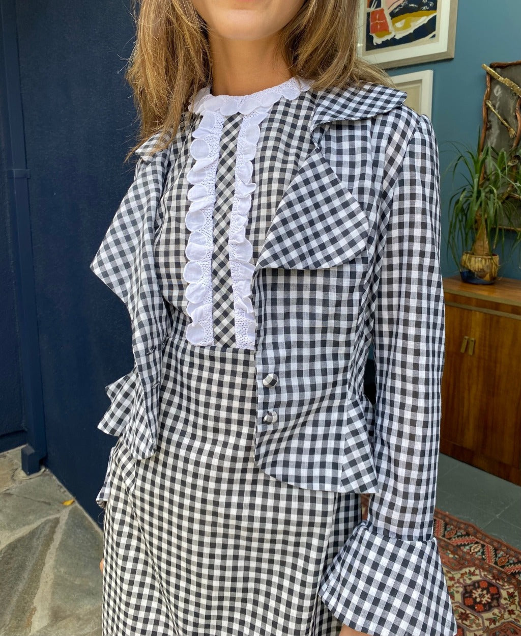 1960s Gingham dress with peplum jacket