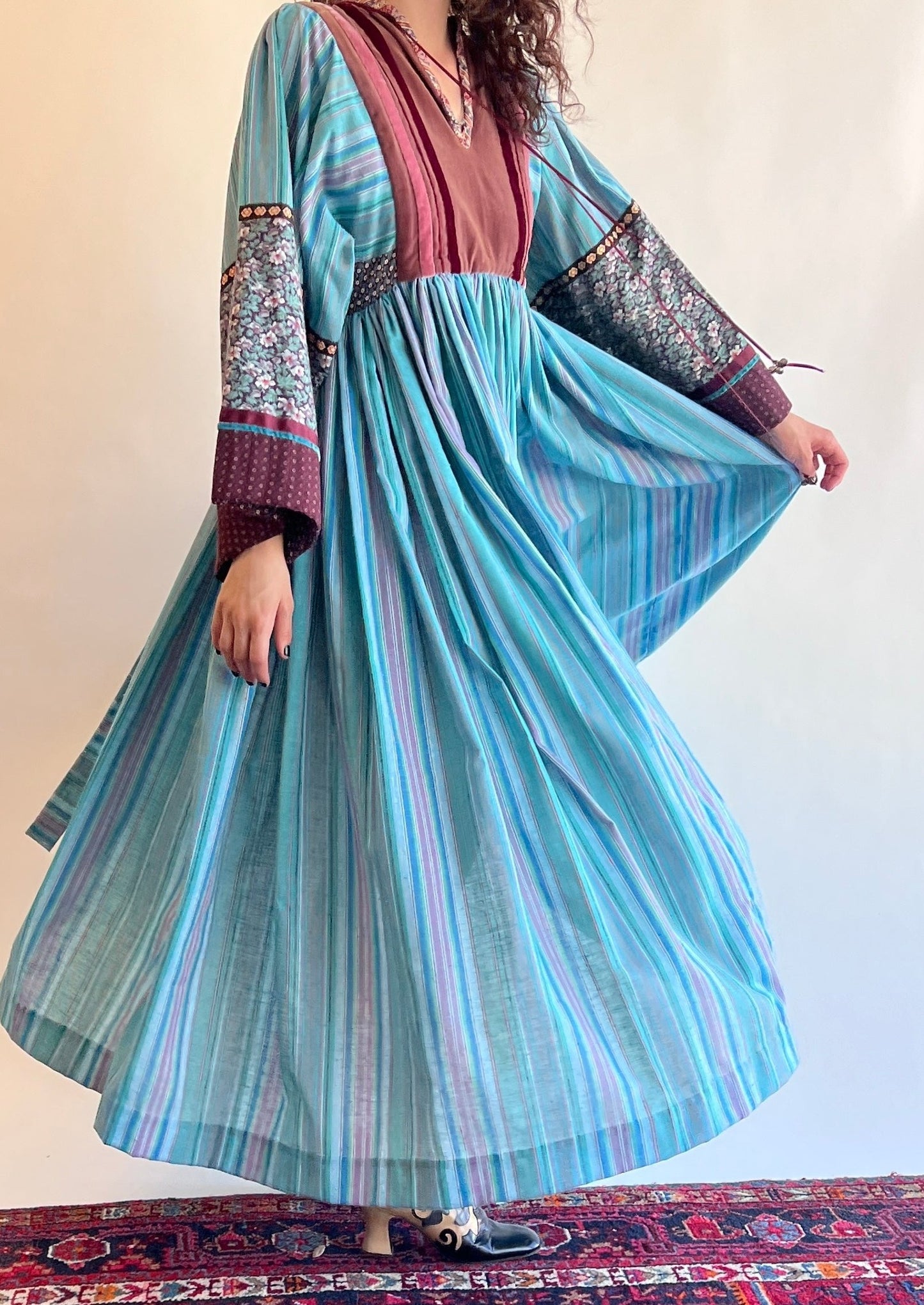 1970s Custom patchwork Bohemian Maxi Dress