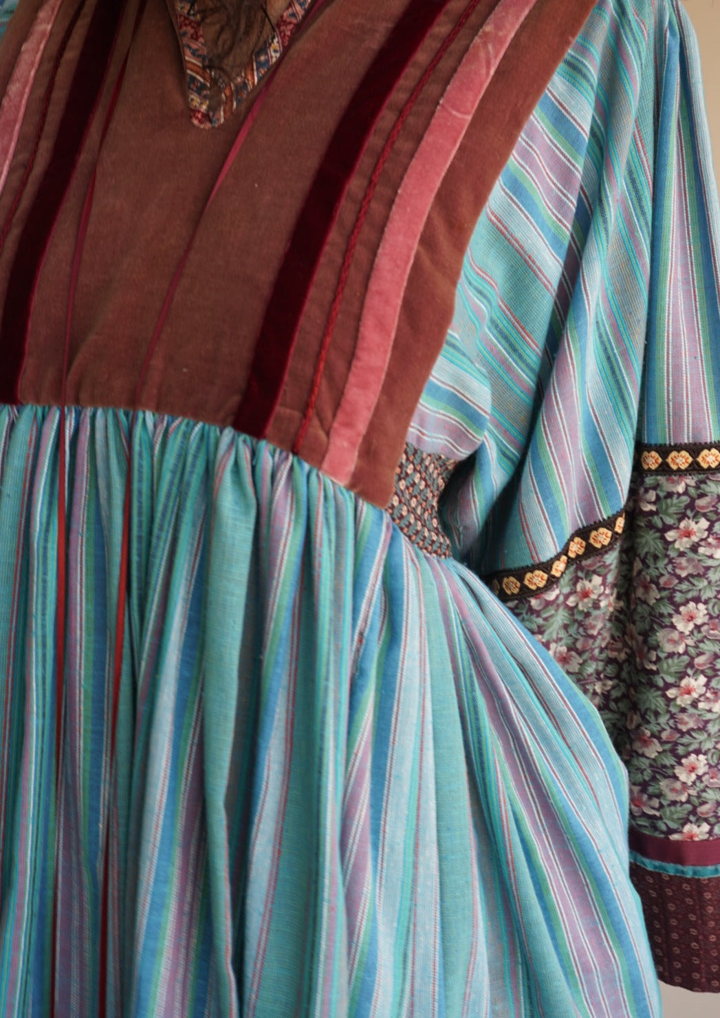 1970s Custom patchwork Bohemian Maxi Dress