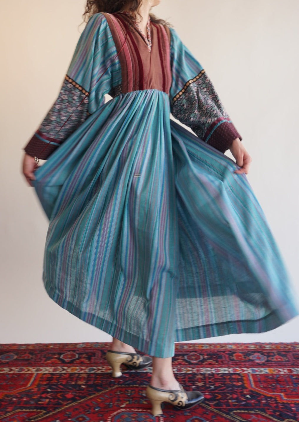 1970s Custom patchwork Bohemian Maxi Dress