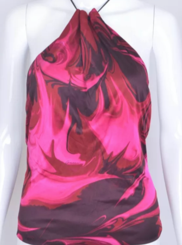 S/S 2001 Tom Ford for Gucci Logo Magma Print Halter Top