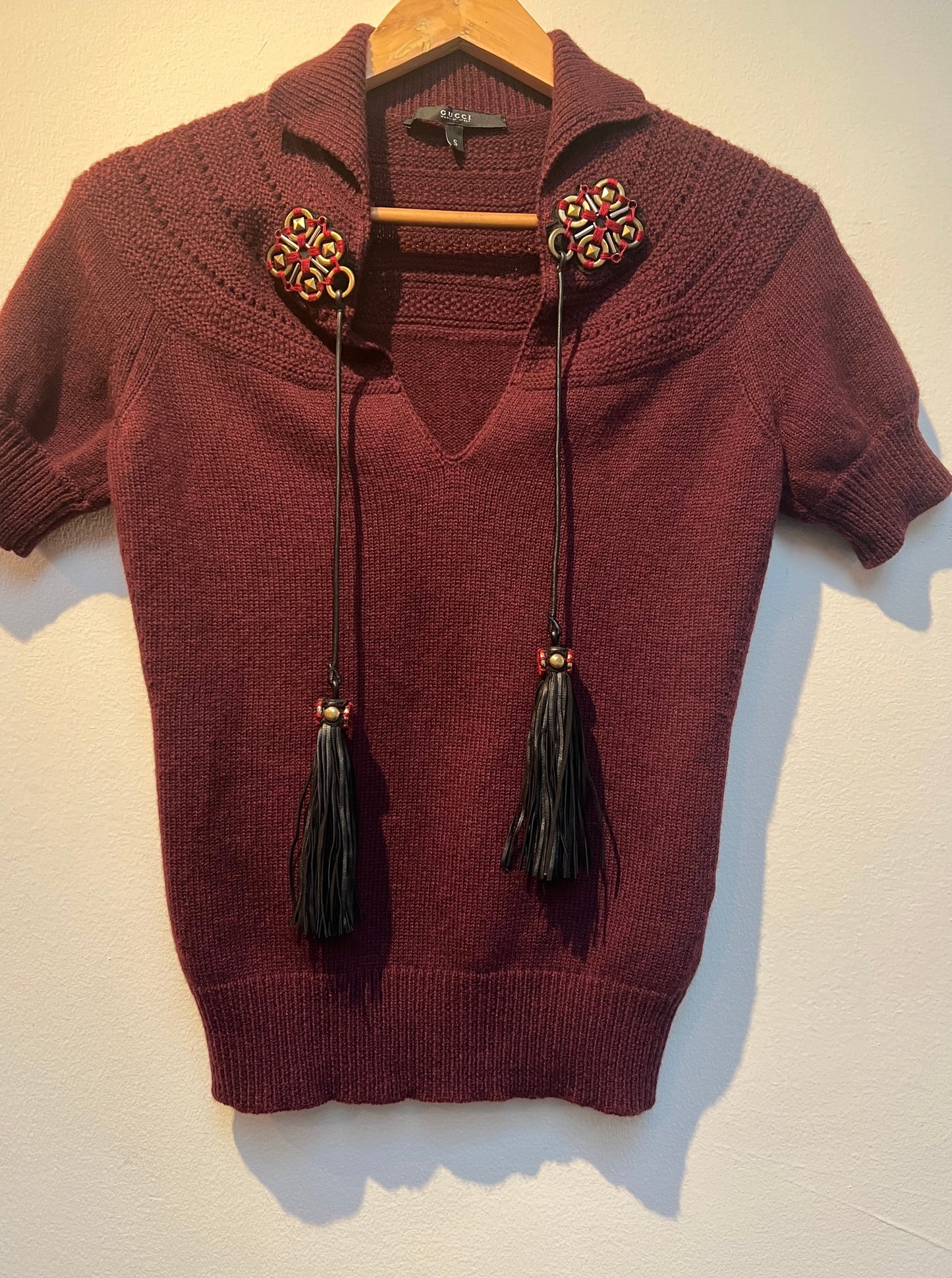 2008 Gucci Hand Knit Sweater with leather Tassels