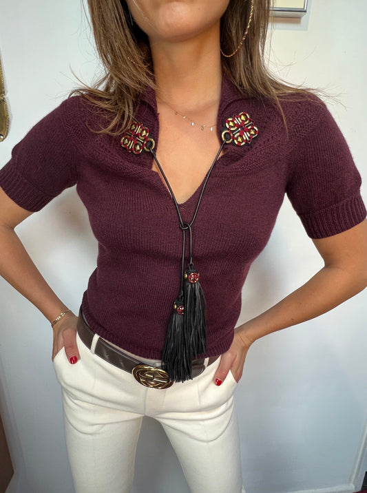 2008 Gucci Hand Knit Sweater with leather Tassels