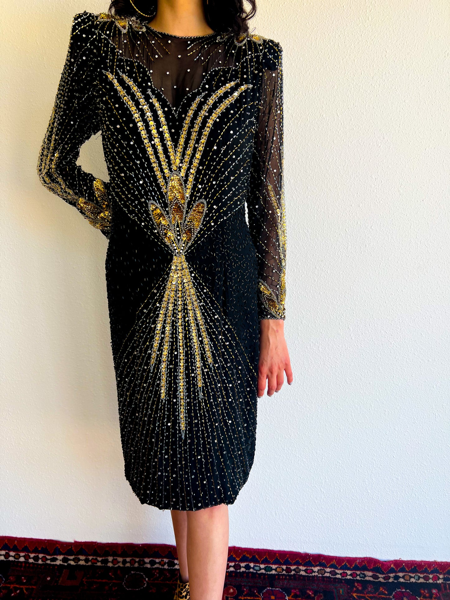 1980s Deco inspired sequin cocktail dress