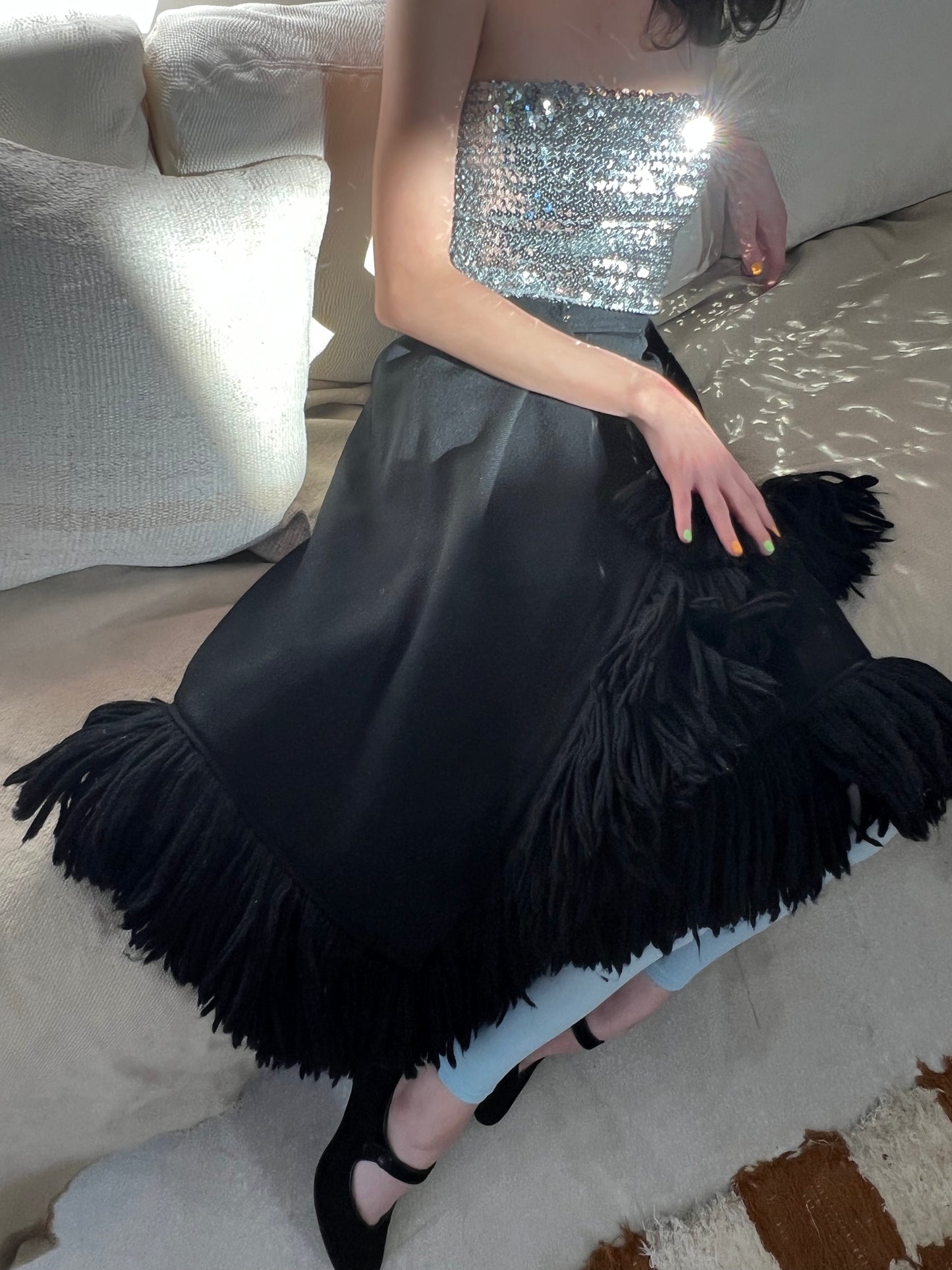 1960s Geoffrey Beene Bazaar Fringe Wool Wrap Skirt