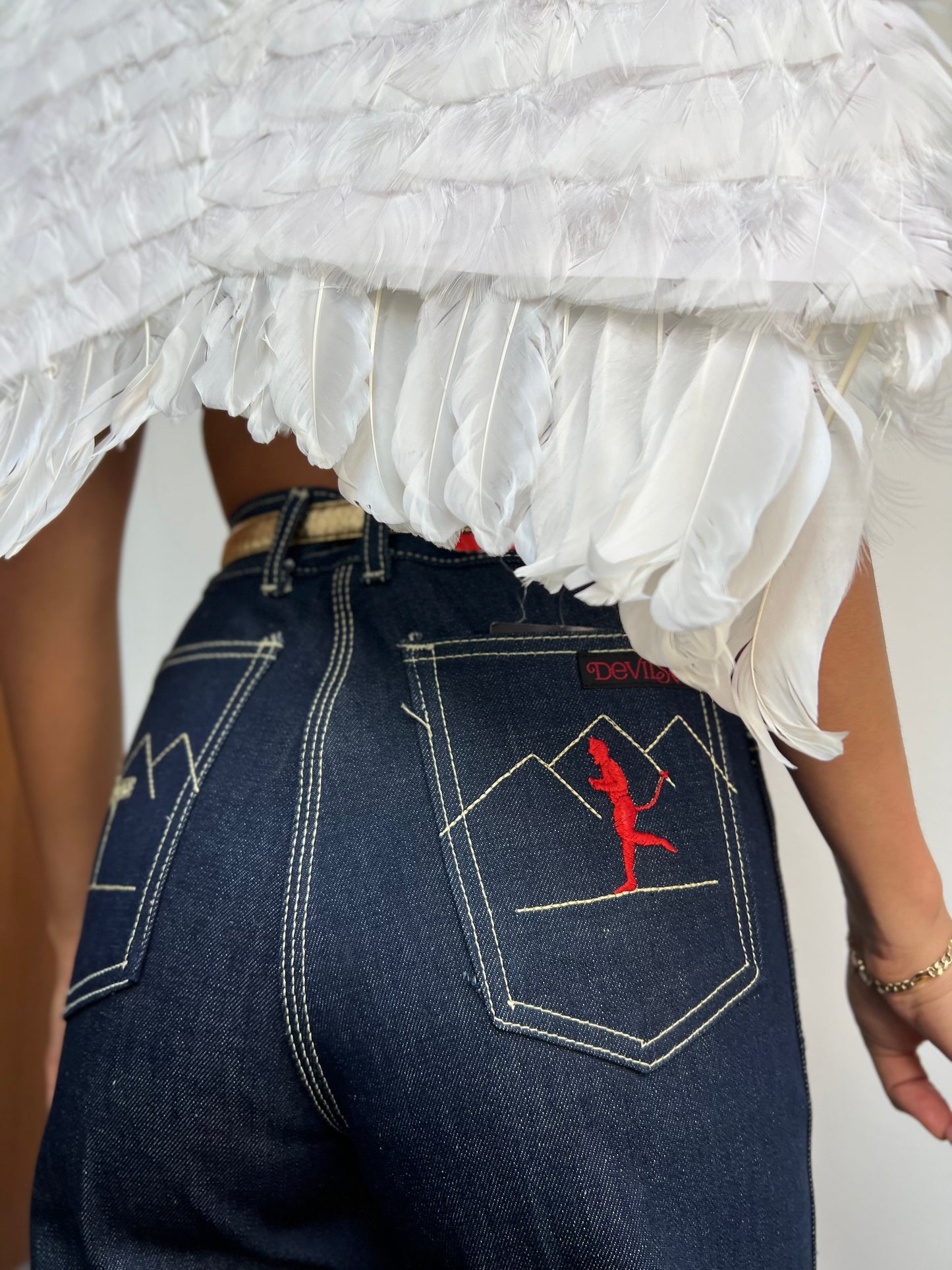 1970s Devil Embroidered Jeans with Original Tags