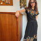 Gorgeous 1940s Hand Embroidered Black Crepe Skirt and Top Set