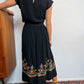 Gorgeous 1940s Hand Embroidered Black Crepe Skirt and Top Set