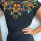 Gorgeous 1940s Hand Embroidered Black Crepe Skirt and Top Set